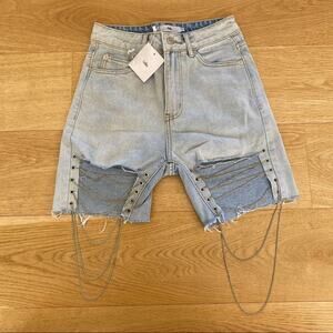 Adika - Chase Denim Biker Chain Distressed Shorts in Blue